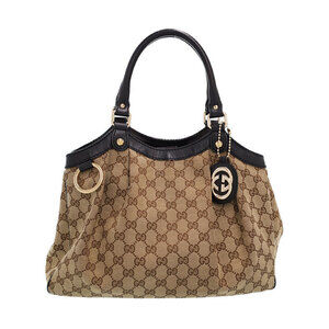 Gucci Sukey Tote bag GG monogram canvas leather trim Black